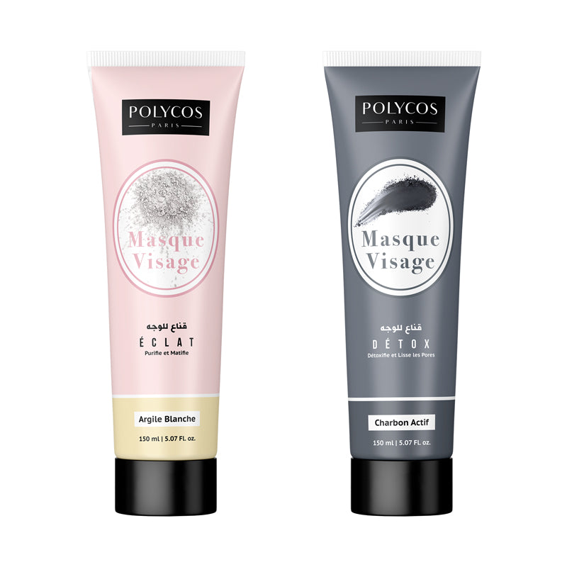 DUO Masque visage Argile Blanche & Charbon Actif